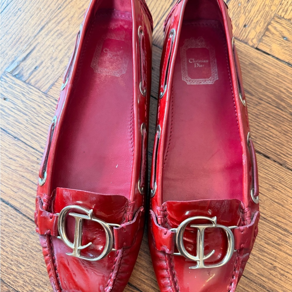 Dior Red Patent Loafers with CD Hardware